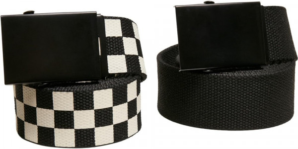 Urban Classics Check And Solid Canvas Belt 2-Pack Black/Offwhite