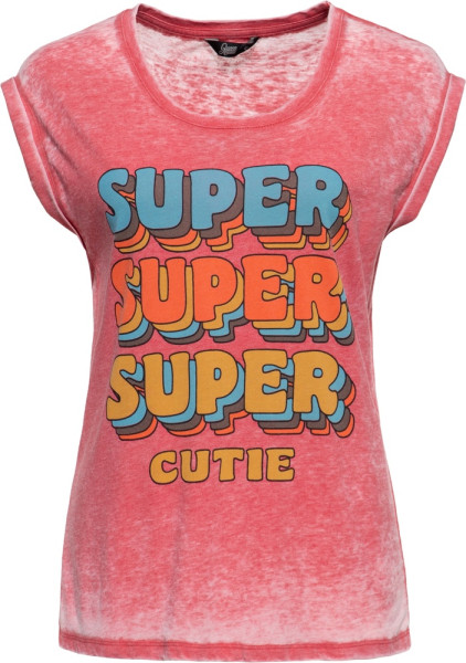Queen Kerosin Damen Enzymwash T-Shirt "Super Super" QKI41013
