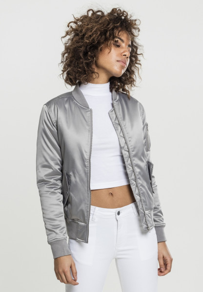 Urban Classics Women Bomber Jacket Ladies Satin Bomber Jacket Silver