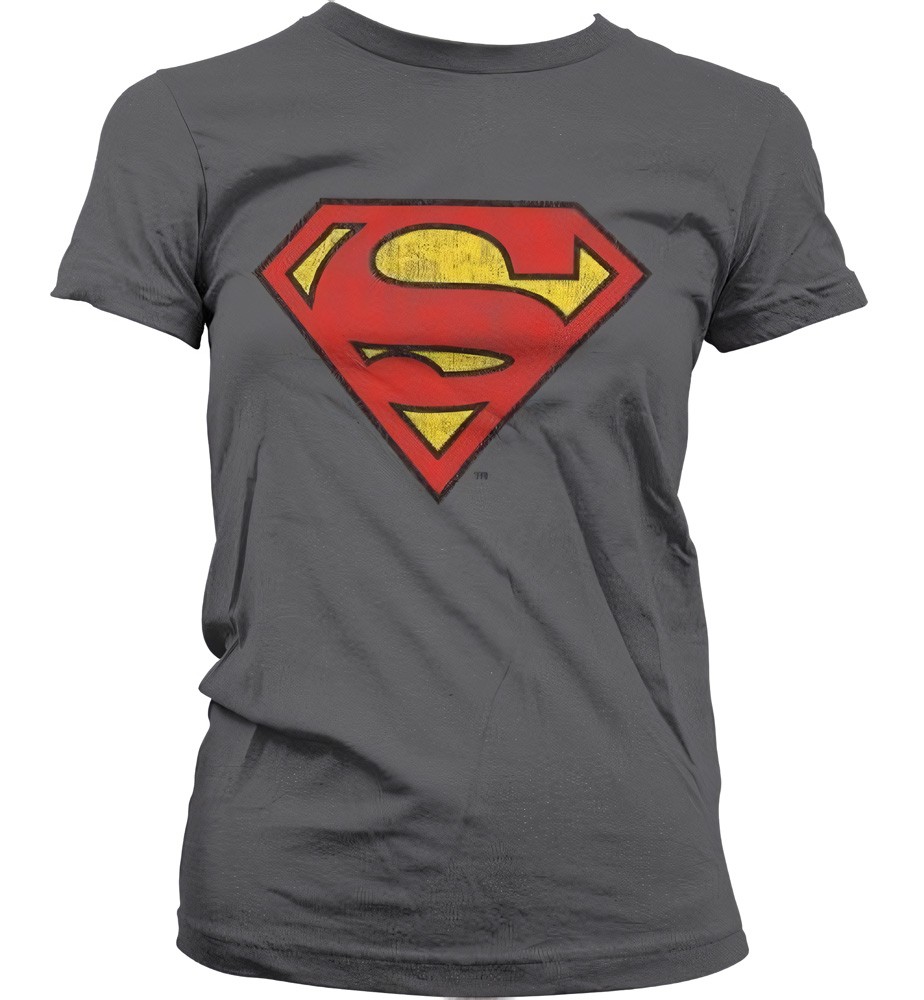 Superman Washed Shield Girly T-Shirt Damen Dark-Grau - Damen