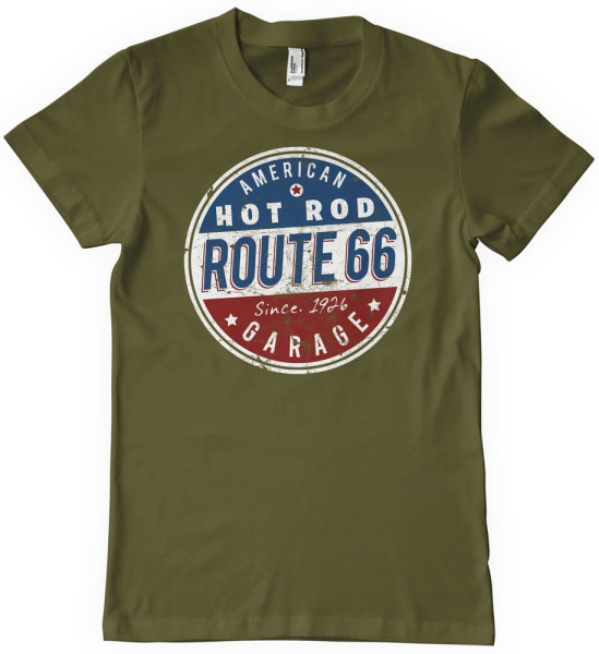 Route 66 - Hot Rod Garage T-Shirt Olive