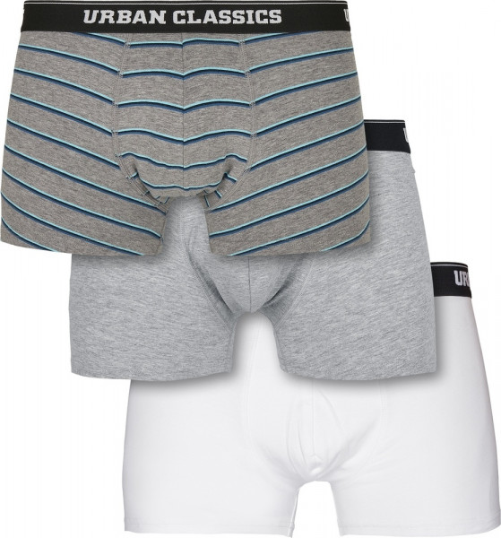Urban Classics Unterhose Boxer Shorts 3-Pack Wide Stripe Aop+Grey+White
