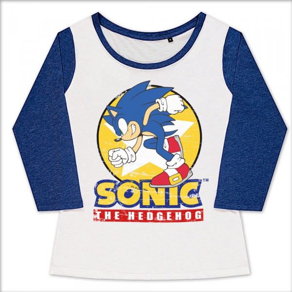 Fast Sonic The Hedgehog Girly Baseball Tee Damen T-Shirt White-Blue
