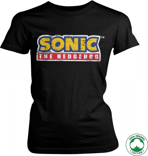 Sonic The Hedgehog Cracked Logo Organic Girly Tee Damen T-Shirt Black