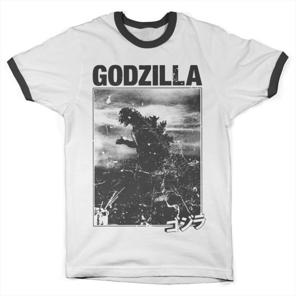 Godzilla Vintage Ringer Tee T-Shirt White/Black