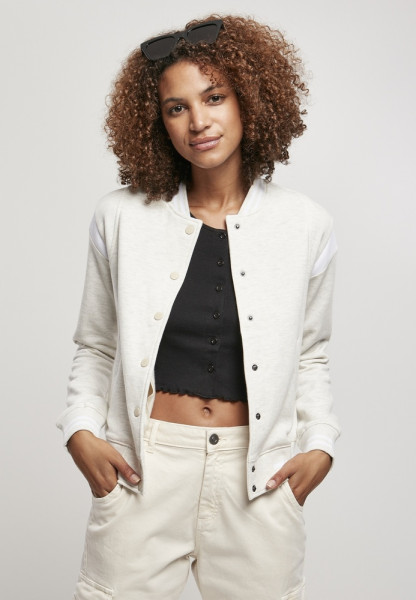 Urban Classics Damen Jacke Ladies Inset College Sweat Jacket Lightgrey/White