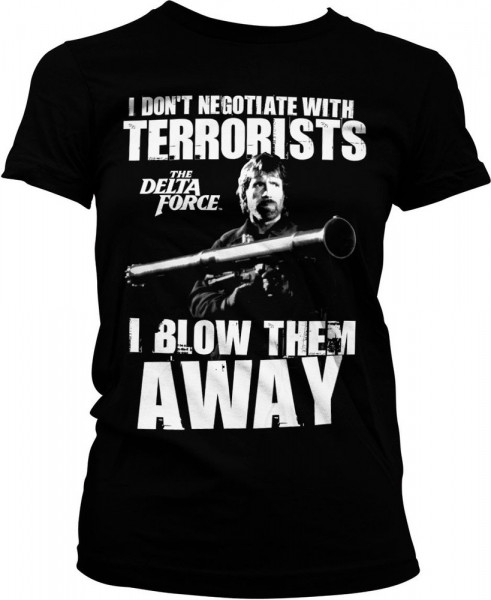 Delta Force Chuck Norris I Blow Terrorists Away Girly Tee Damen T-Shirt Black