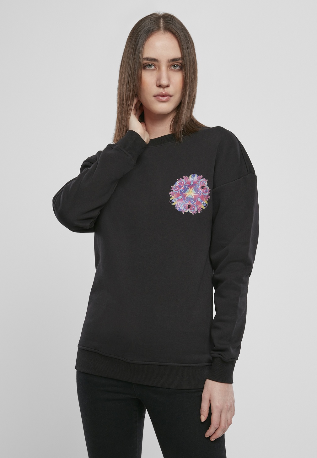 Mister Tee Damen Pullover Ladies Psychadelic Mandala Crewneck Schwarz - Damen
