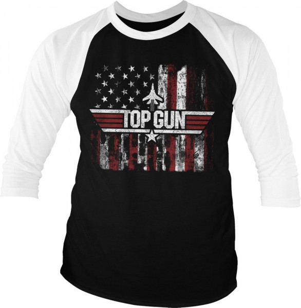Top Gun America Baseball 3/4 Sleeve Tee T-Shirt White-Black