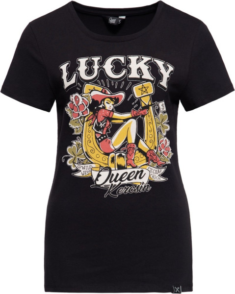 Queen Kerosin Damen Lucky Print T-Shirt Schwarz
