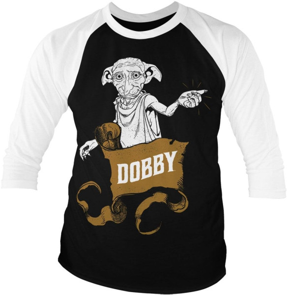 Harry Potter Dobby Baseball 3/4 Sleeve Tee T-Shirt White-Black