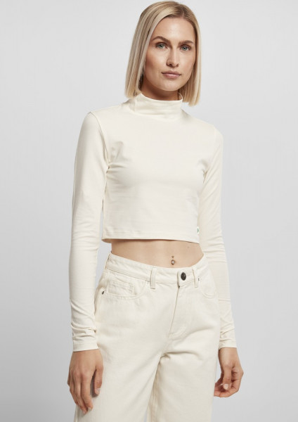 Urban Classics Damen Ladies Organic Cropped Turtelneck Longsleeve Whitesand