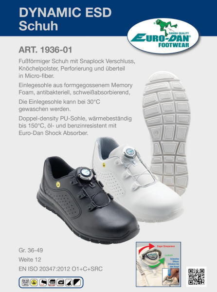 Euro-Dan 1936-01 Dynamic ESD Schuhe mit Stahldraht Weite 12