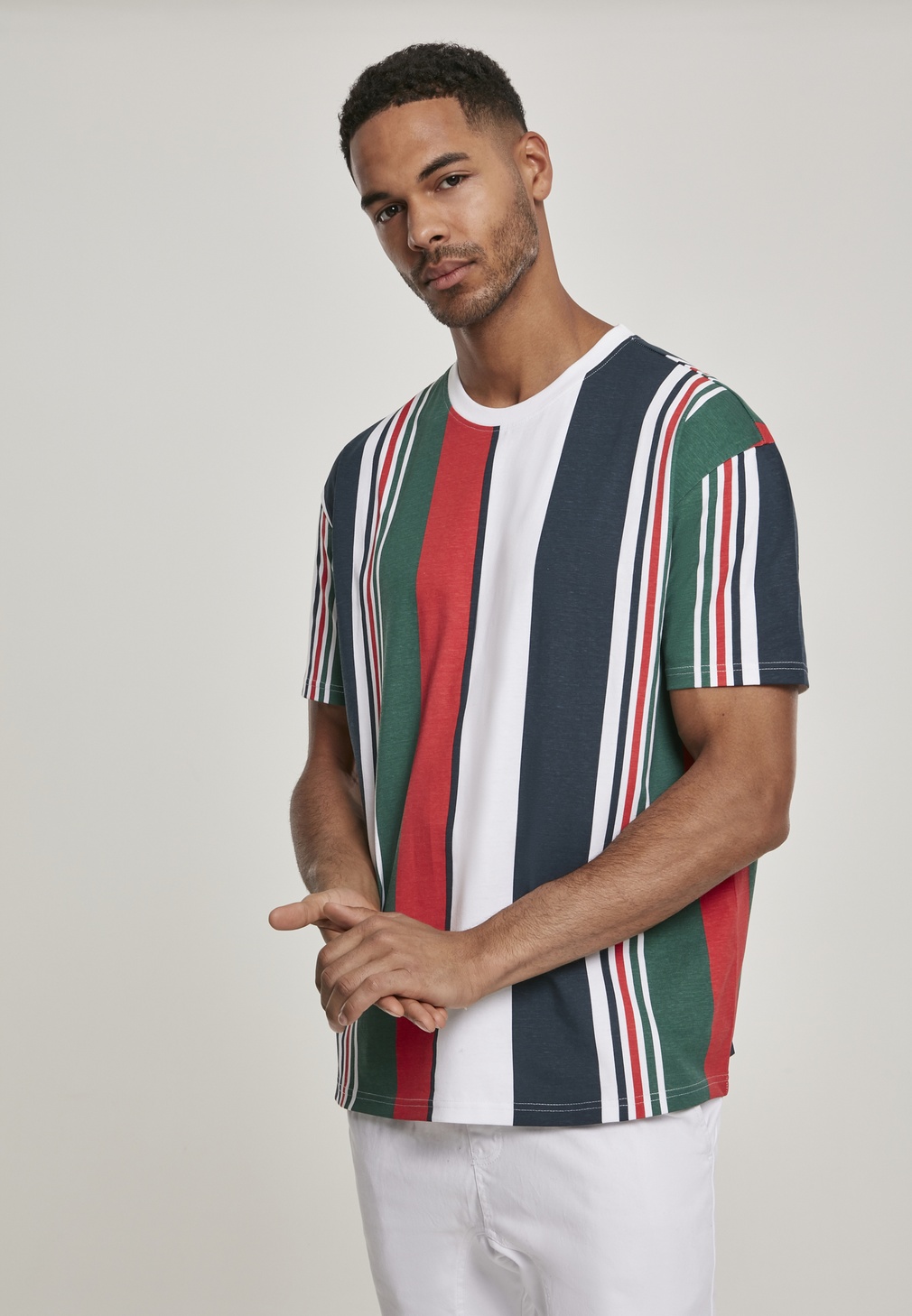 Urban Classics T-Shirt Heavy Oversized Big AOP Stripe Tee Weiß/Blau - Herren / Unisex