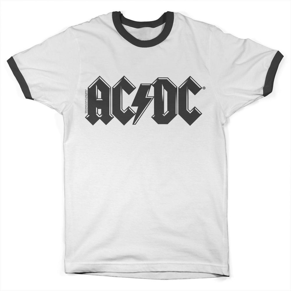AC/DC Schwarz Logo Retro Ringer Tee PS-51-ACDC012-H81-7 - Herren / Unisex