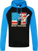 MTV Distressed USA-Flag Baseball Hoodie Black-Blue MTV Distressed USA-Flag Baseball Hoodie Black-Blue