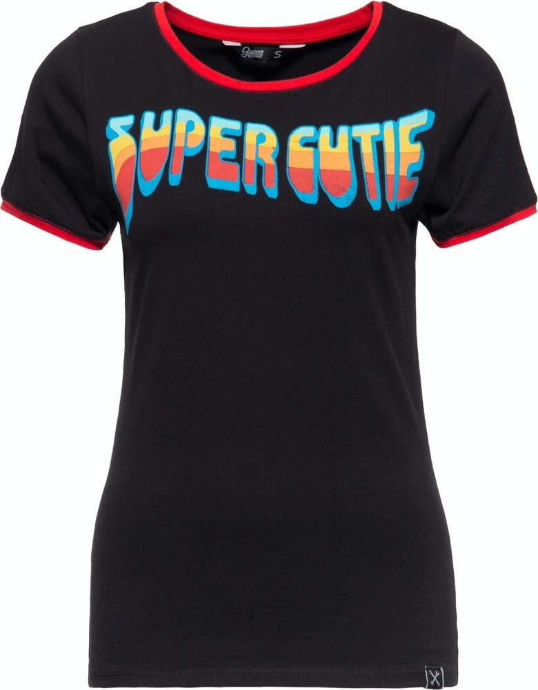Queen Kerosin Damen Super Cutie Vintage Ringer T-Shirt Schwarz - Damen
