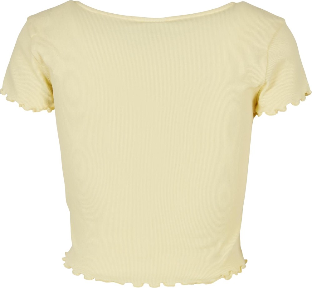 Urban Classics Damen Ladies Cropped Button Up Rib Tee Softyellow | T-Shirts  / Tops | Damen | Lifestyle