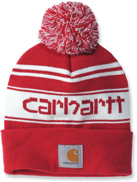 Carhartt Mütze Knit Cuffed Logo Beanie Red/Winter White Marl