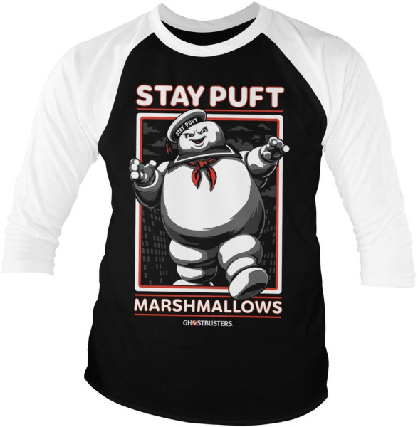 Ghostbusters Stay Puft Marshmallows Baseball 3/4 Sleeve Tee Longsleeve White-Black