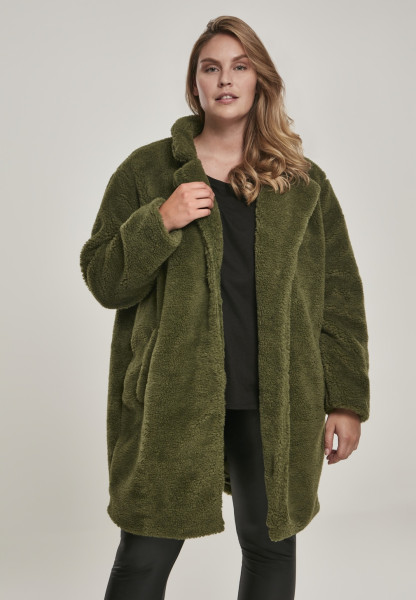 Urban Classics Women Winter Jacket Ladies Oversized Sherpa Coat Olive