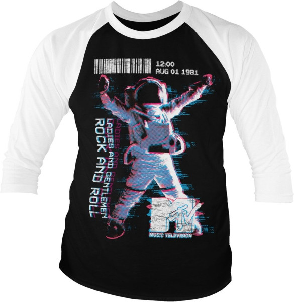 MTV Moon Man Baseball 3/4 Sleeve Tee T-Shirt White-Black