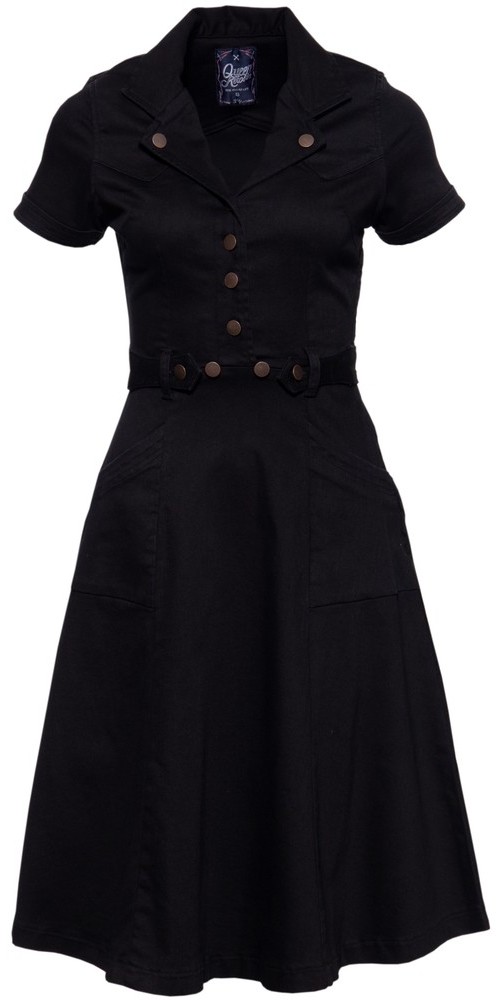 Queen Kerosin Swingkleid mit Rock in A-Linie und Buttonfly in der Front QK5201015000 Schwarz - Herren / Unisex