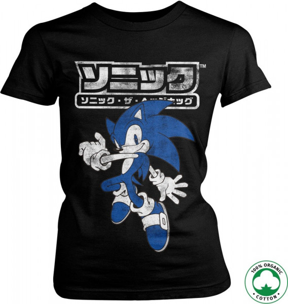 Sonic The Hedgehog Japanese Logo Organic Girly Tee Damen T-Shirt Black