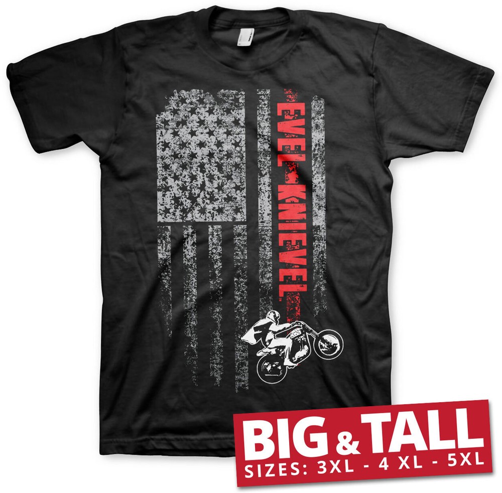 Evel Knievel Flag Big & Tall T-Shirt Schwarz - Herren / Unisex
