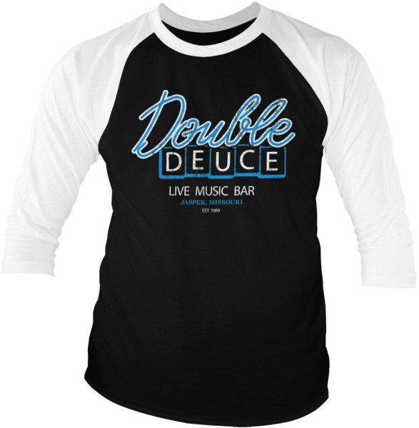 Road House Double Deuce Live Bar Baseball 3/4 Sleeve Tee Longsleeve White-Black
