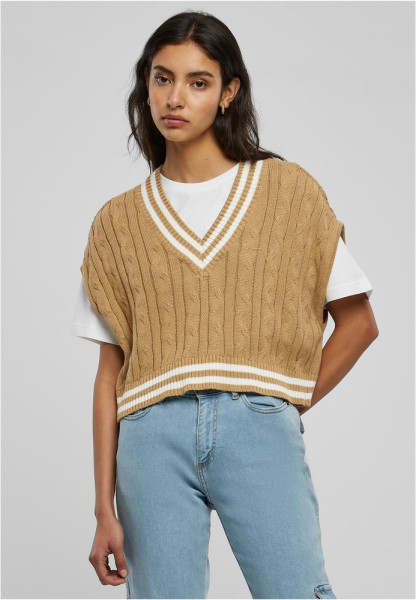 Urban Classics Damen Sweatshirt Ladies Cropped Knit College Slipover Unionbeige