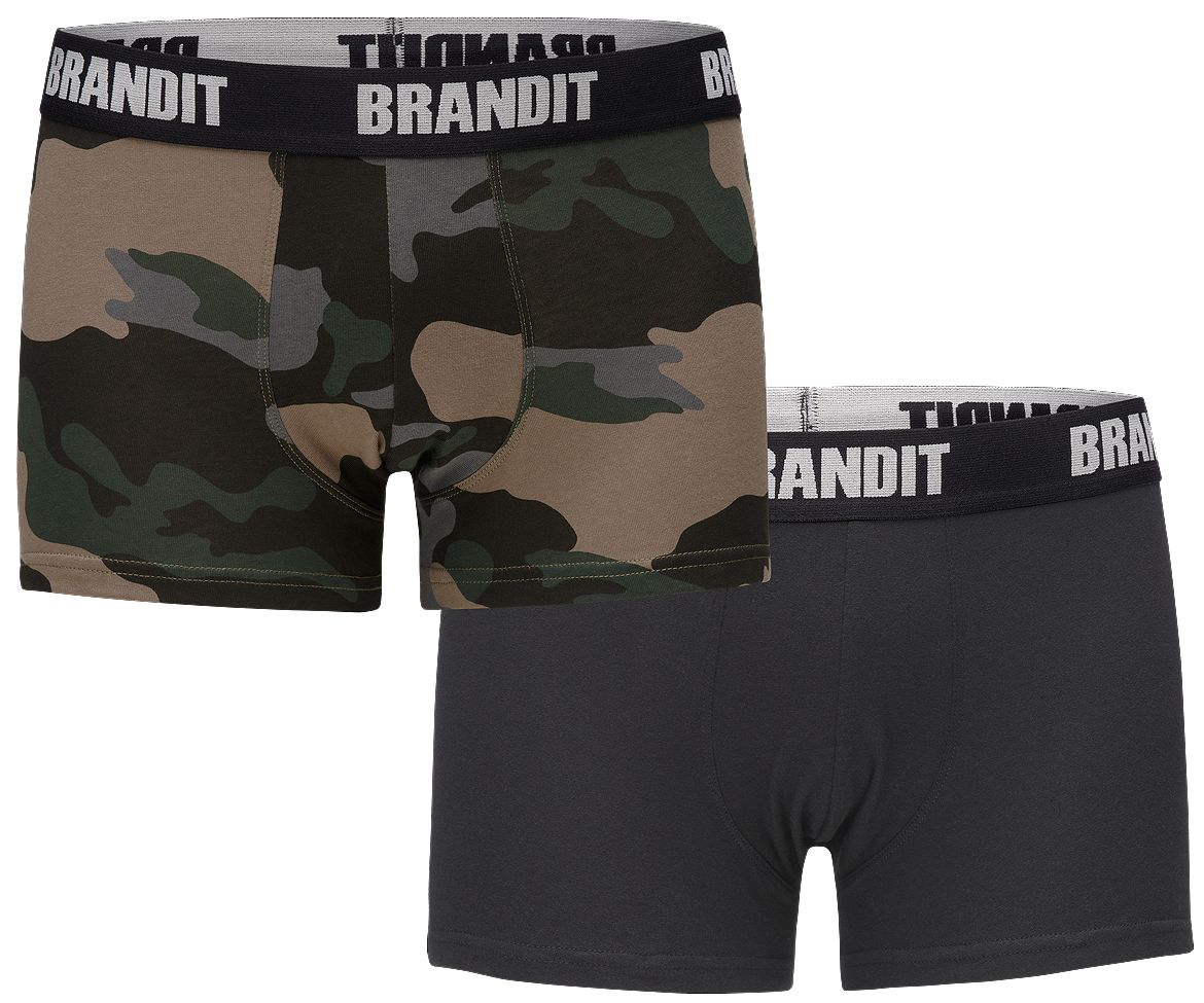 Brandit Boxershorts Logo 2er Pack in Darkcamo+Schwarz - Herren / Unisex