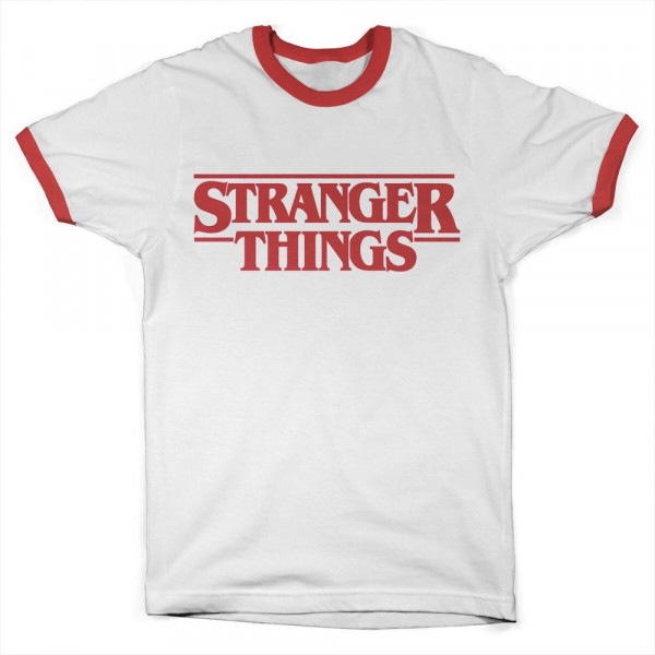 Stranger Things Logo Ringer Tee T-Shirt White-Red