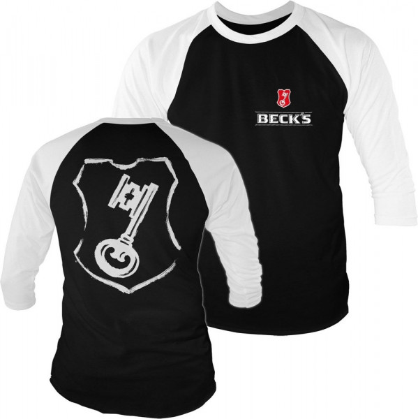 Beck's Shield Baseball 3/4 Sleeve Tee T-Shirt White-Black