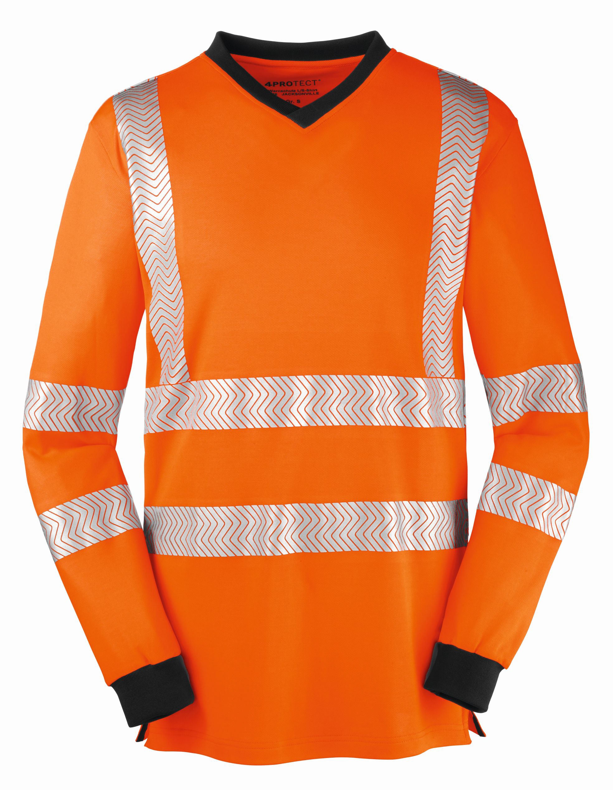 4PROTECT Warnschutz-Langarm-Shirt Jacksonville Leuchtorange/Grau - Herren / Unisex