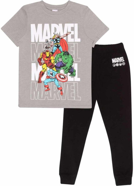 Marvel Comics Avengers - Action Pose (Kids Unisex Long Pyjama Set) Jungen Kinder Schlafanzug Black