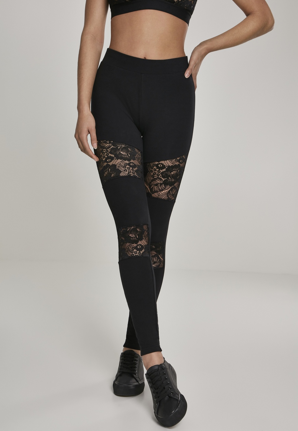 Urban Classics Damen Leggings Ladies Laces Inset Leggings Schwarz - Damen
