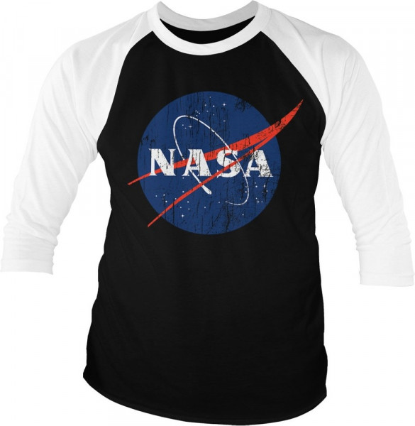 NASA Washed Insignia Baseball 3/4 Sleeve Tee T-Shirt White-Black
