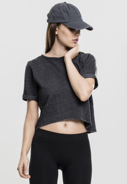 Urban Classics Women Sweatshirt Ladies Cropped Burnout Short Sleeve Crew Darkgrey