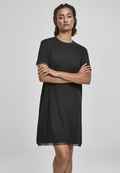 Urban Classics Dress Ladies Boxy Lace Hem Tee Dress Black