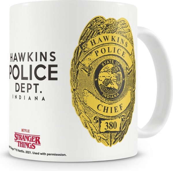 Stranger Things Hawkins Police Coffee Mug Kaffeebecher White