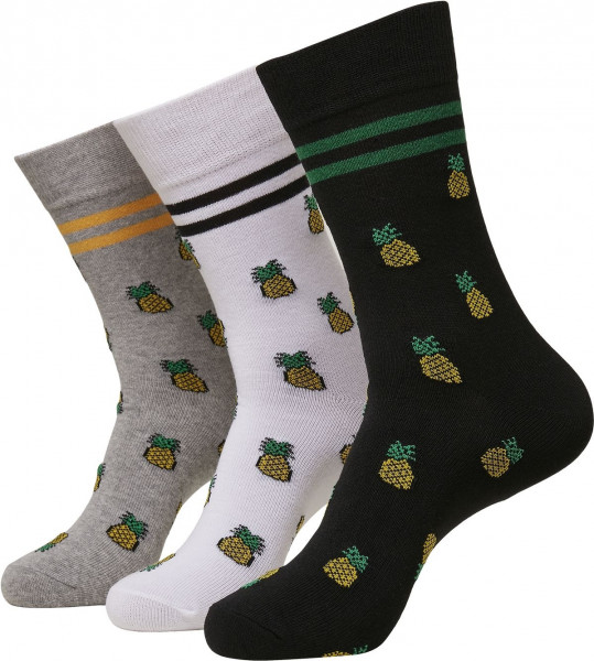 Mister Tee Recycled Yarn Pineapple Socks 3-Pack White/Heather Grey/Black