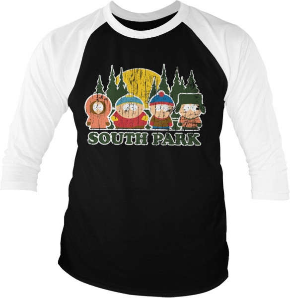 South Park Distressed Baseball 3/4 Sleeve Tee T-Shirt White-Black