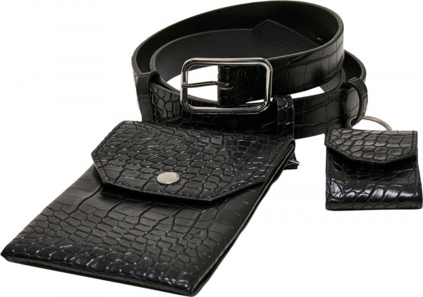 Urban Classics Croco Synthetic Leather Belt With Pouch Black/Silver