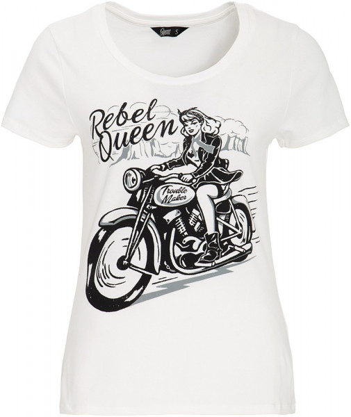 Queen Kerosin Kurzarm Shirt mit lässigem Biker-Druck QK4195357003 Offwhite