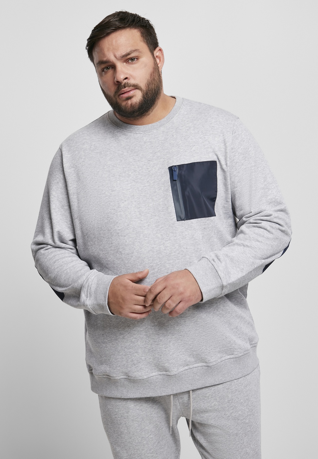 Urban Classics Pullover Military Crew Grau/Midnightnavy - Herren / Unisex