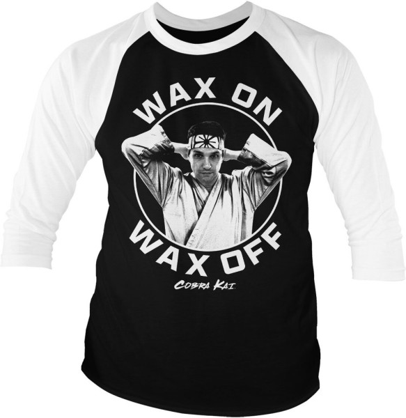 Cobra Kai Wax On Wax Off Baseball 3/4 Sleeve Tee Longsleeve White-Black