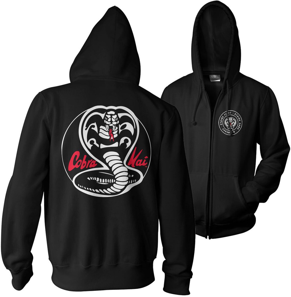 Cobra Kai Weiß Patches Zipped Hoodie Schwarz - Herren / Unisex
