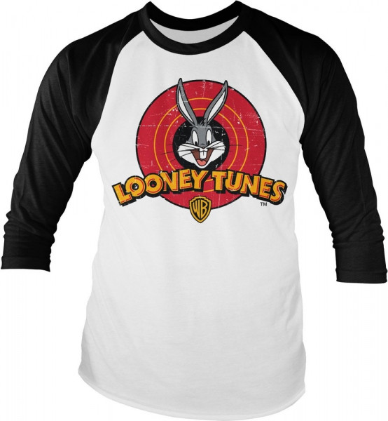 Looney Tunes Distressed Logo Baseball Longsleeve Tee White-Black