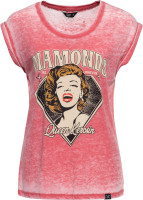 Queen Kerosin Damen Enzymwash T-Shirt "Diamonds" QKI41011